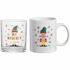 Home-Essentials Kitchen & Dining Home Essentials 17oz. Dad Elf Mug And Naughty Glass Set