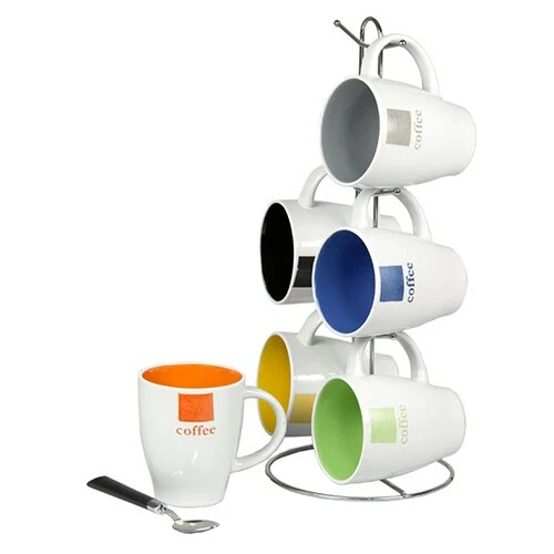 Home-Basics Kitchen & Dining Home Basics Colorful 6pc. Mug Set & Stand 3 Home-Basics Kitchen & Dining Home Basics Colorful 6pc. Mug Set & Stand