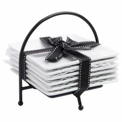 Home-Essentials Kitchen & Dining Home Essentials White Set Of 6 Appetizer Plates With Rack