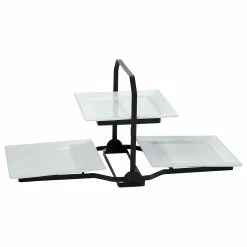 Home-Essentials Kitchen & Dining Home Essentials Set Of 3 Square Plate 2 Tier Metal Rack