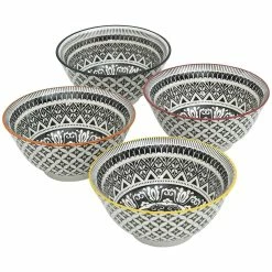 Home-Essentials Kitchen & Dining Home Essentials 6in. Black/White Medallion Print Bowls - Set Of 4