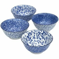 Home-Essentials Kitchen & Dining Home Essentials 6in. Blue/White Print Bowls - Set Of 4