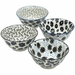 Home-Essentials Kitchen & Dining Home Essentials 6in. Black/Blue Print Bowls - Set Of 4