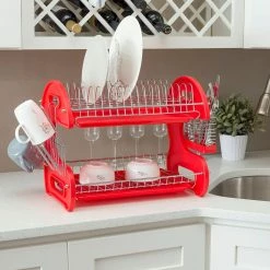 Home-Basics Kitchen & Dining Home Basics 2-Tier Plastic Dish Drainer