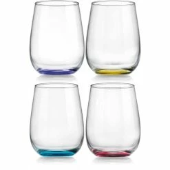 Home-Essentials Kitchen & Dining Home Essential 15oz. Tri-Color Stemless Wine Glass