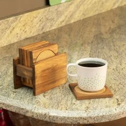 Home-Basics Kitchen & Dining Home Basics Pine Wood Square Coasters Set Of 6