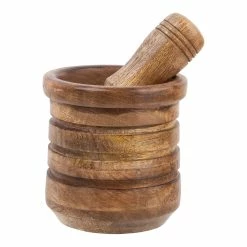 Home-Essentials Kitchen & Dining Home Essentials 4in. Ribbed Wood Mortar And Pestle
