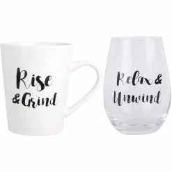 Home-Essentials Kitchen & Dining Home Essentials Rise & Grind/Relax & Unwind Mug And Glass