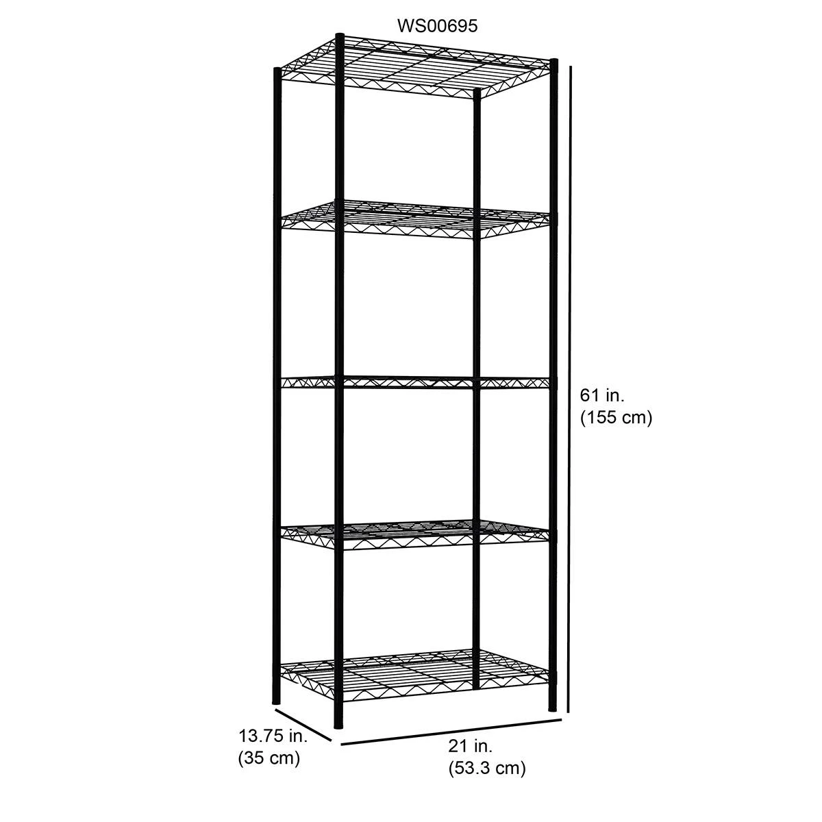 Home-Basics Storage & Organization Home Basics 5 Tier Black Steel Wire Shelf 6 Home-Basics Storage & Organization Home Basics 5 Tier Black Steel Wire Shelf - Image 4