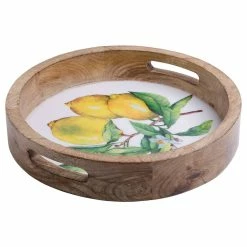 Home-Essentials Kitchen & Dining Home Essentials Lemon 16in. Round Mango Wood Tray