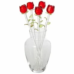 Home-Essentials Home Decor Home Essentials Red Roses With Vase Set Of 6
