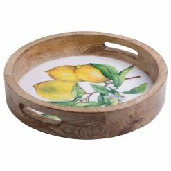Home-Essentials Kitchen & Dining Home Essentials Lemon 18in. Round Mango Wood Tray