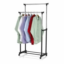 Home-Basics Storage & Organization Home Basics Chrome Double Garment Rack -Home-Essentials Shop d5399181 30cd 4bea a730 a07aad1ee26b