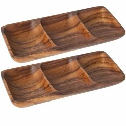 Home-Essentials Kitchen & Dining Home Essentials 3-Compartment Rectangle Wood Trays - Set Of 2